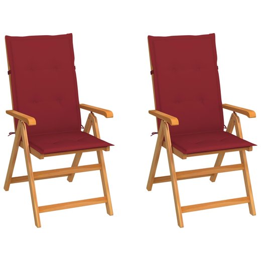 Gartensthle 2 Stk. mit Weinroten Kissen Massivholz Teak