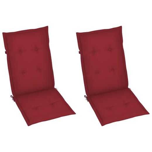 Gartensthle 2 Stk. mit Weinroten Kissen Massivholz Teak