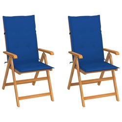 Gartensthle 2 Stk. mit Knigsblauen Kissen Massivholz Teak