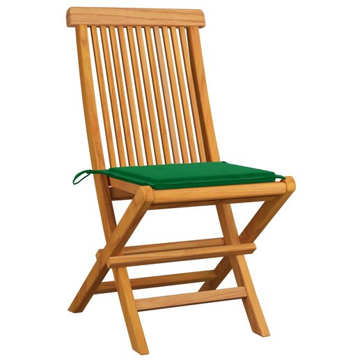Gartensthle mit Grnen Kissen 2 Stk. Massivholz Teak