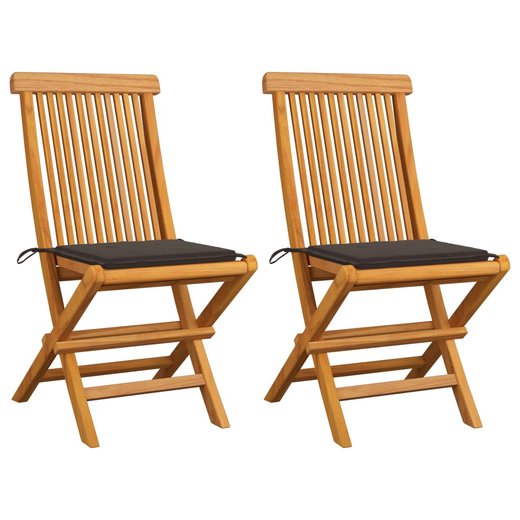 Gartensthle mit Taupe Kissen 2 Stk. Massivholz Teak