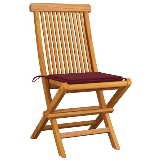 Gartensthle mit Weinroten Kissen 2 Stk. Massivholz Teak