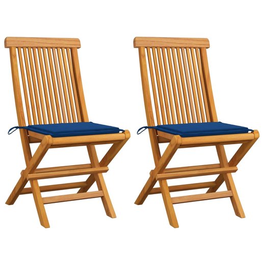 Gartensthle mit Knigsblauen Kissen 2 Stk. Massivholz Teak