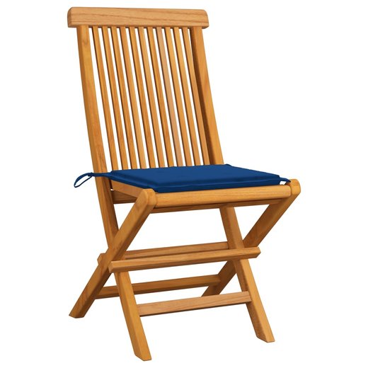 Gartensthle mit Knigsblauen Kissen 2 Stk. Massivholz Teak