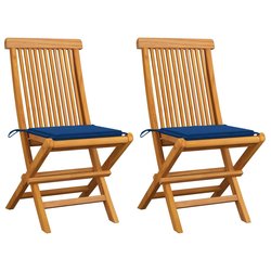 Gartensthle mit Knigsblauen Kissen 2 Stk. Massivholz Teak