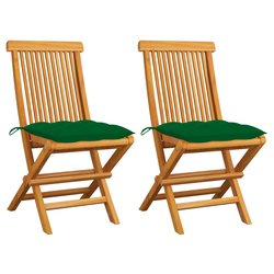 Gartensthle mit Grnen Kissen 2 Stk. Massivholz Teak