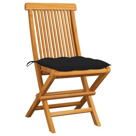 Gartensthle mit Schwarzen Kissen 2 Stk. Massivholz Teak