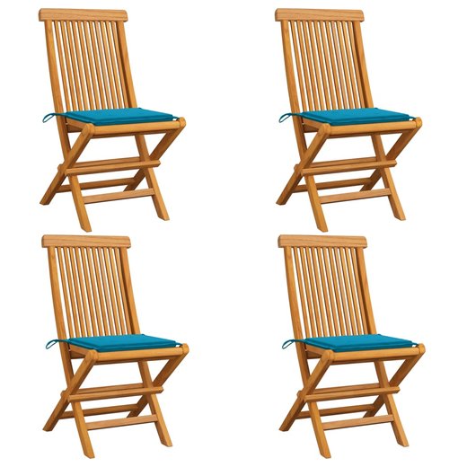 Gartensthle mit Blauen Kissen 4 Stk. Teak Massivholz