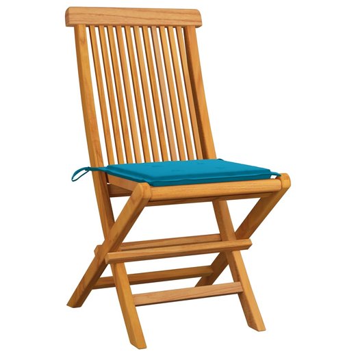 Gartensthle mit Blauen Kissen 4 Stk. Teak Massivholz