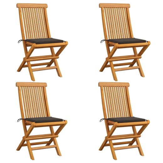 Gartensthle mit Taupe Kissen 4 Stk. Teak Massivholz