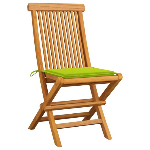 Gartensthle mit Hellgrnen Kissen 4 Stk. Massivholz Teak