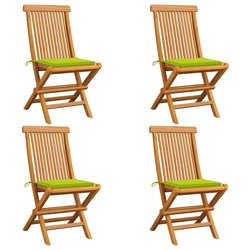 Gartensthle mit Hellgrnen Kissen 4 Stk. Massivholz Teak