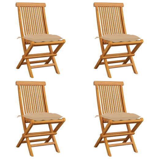 Gartensthle mit Beige Kissen 4 Stk. Massivholz Teak