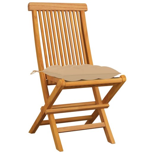 Gartensthle mit Beige Kissen 4 Stk. Massivholz Teak