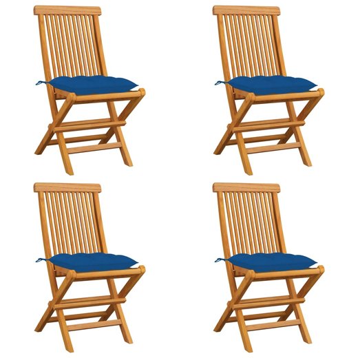 Gartensthle mit Blauen Kissen 4 Stk. Massivholz Teak