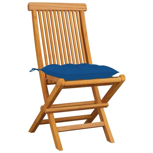 Gartensthle mit Blauen Kissen 4 Stk. Massivholz Teak