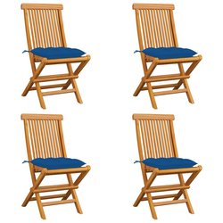 Gartenst�hle mit Blauen Kissen 4 Stk. Massivholz Teak