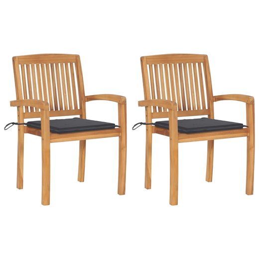 Gartensthle 2 Stk. mit Anthrazit Kissen Massivholz Teak