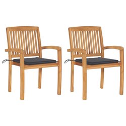 Gartensthle 2 Stk. mit Anthrazit Kissen Massivholz Teak