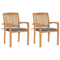 Gartensthle 2 Stk. mit Grauen Kissen Massivholz Teak