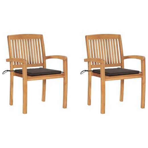 Gartensthle 2 Stk. mit Taupe Kissen Massivholz Teak