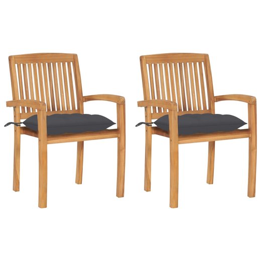 Gartensthle 2 Stk. mit Anthrazit Kissen Massivholz Teak