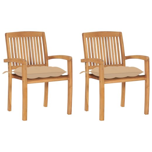 Gartensthle 2 Stk. mit Beige Kissen Massivholz Teak