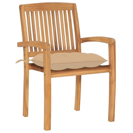 Gartensthle 2 Stk. mit Beige Kissen Massivholz Teak