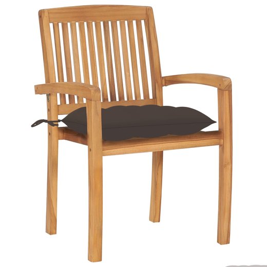 Gartensthle 2 Stk. mit Taupe Kissen Massivholz Teak