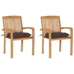 Gartensthle 2 Stk. mit Taupe Kissen Massivholz Teak