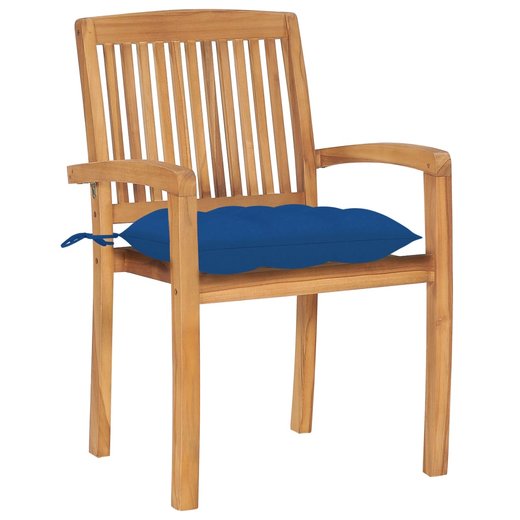 Gartensthle 2 Stk. mit Blauen Kissen Massivholz Teak