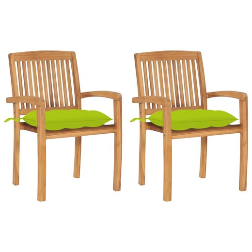 Gartensthle 2 Stk. mit Hellgrnen Kissen Massivholz Teak