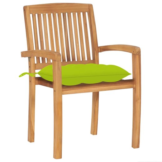 Gartensthle 2 Stk. mit Hellgrnen Kissen Massivholz Teak