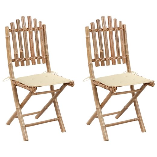 Klappbare Gartensthle 2 Stk. mit Kissen Bambus