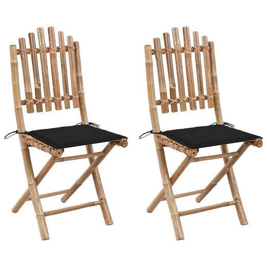 Klappbare Gartensthle 2 Stk. mit Kissen Bambus