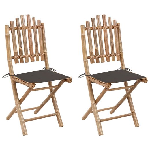 Klappbare Gartensthle 2 Stk. mit Kissen Bambus