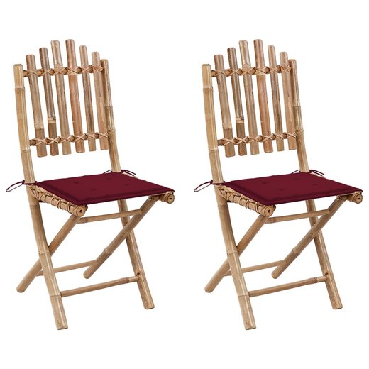 Klappbare Gartensthle 2 Stk. mit Kissen Bambus