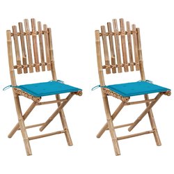 Klappbare Gartensthle 2 Stk. mit Kissen Bambus