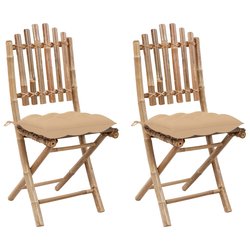 Klappbare Gartensthle 2 Stk. mit Kissen Bambus