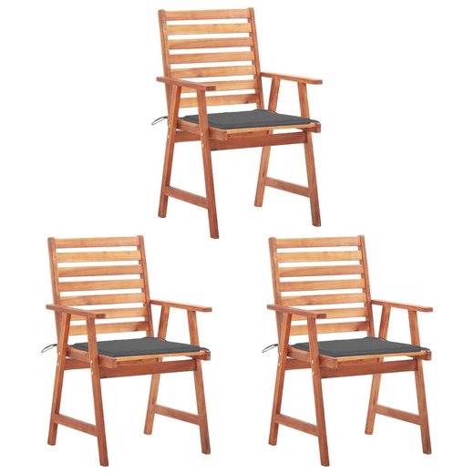 Garten-Esssthle 3 Stk. mit Kissen Massivholz Akazie