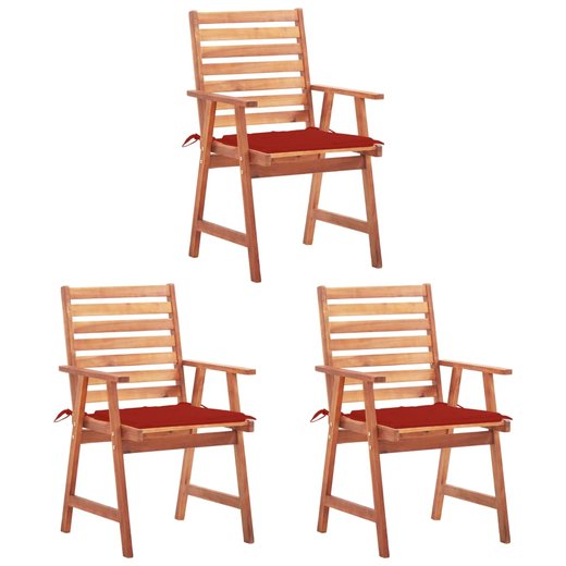 Garten-Esssthle 3 Stk. mit Kissen Massivholz Akazie