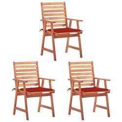 Garten-Esssthle 3 Stk. mit Kissen Massivholz Akazie