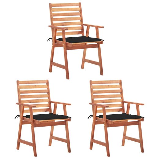 Garten-Esssthle 3 Stk. mit Kissen Massivholz Akazie