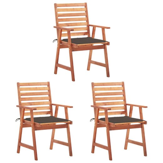 Garten-Esssthle 3 Stk. mit Kissen Massivholz Akazie
