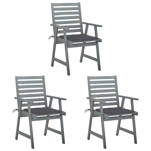 Garten-Esssthle mit Kissen 3 Stk. Massivholz Akazie