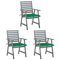 Garten-Esssthle mit Kissen 3 Stk. Massivholz Akazie