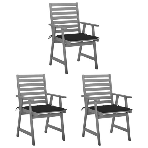 Garten-Esssthle mit Kissen 3 Stk. Massivholz Akazie