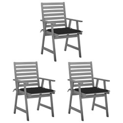 Garten-Esssthle mit Kissen 3 Stk. Massivholz Akazie
