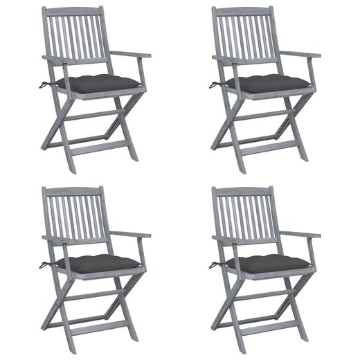 Klappbare Gartensthle 4 Stk. mit Kissen Massivholz Akazie