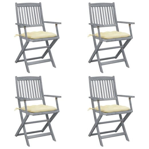 Klappbare Gartensthle 4 Stk. mit Kissen Massivholz Akazie